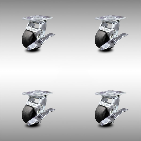 Service Caster 4 Inch SS Glass Filled Nylon Swivel Caster Set with Roller Bearings and Brakes SCC-SS30S420-GFNR-TLB-4 - main